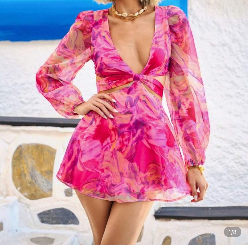 SHEIN Pink and Orange Long Sleeve Two Piece Set